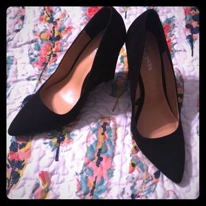 Black suede express wedges